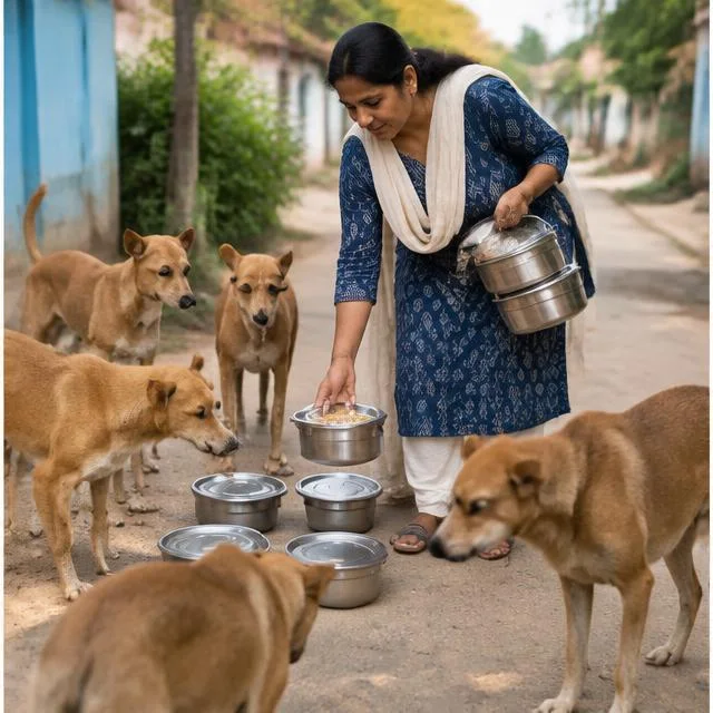 Food containers, carefully distributed — AI-generated campaign scene in India