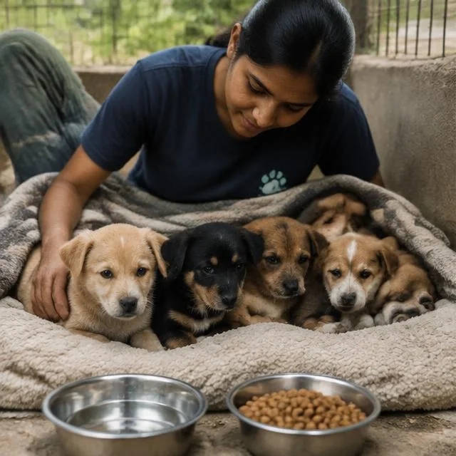Warmth and support for vulnerable puppies — AI-generated campaign scene in India