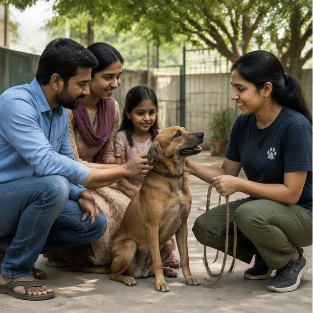 A thoughtful introduction between an Indie dog and a family